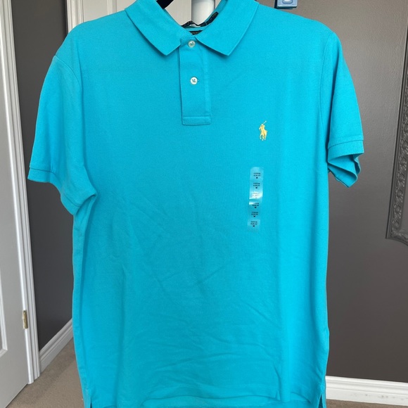 MEN’S Polo Custom Slim Fit Bright Blue Polo - Picture 2 of 3